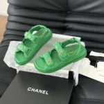 Sandales à bout ouvert Chanel pour femme en cuir de veau - Vert