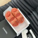 Sandales à bout ouvert Chanel pour femme en cuir de veau - Orange
