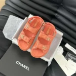 Sandales à bout ouvert Chanel pour femme en cuir de veau - Orange