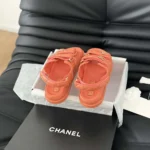 Sandales à bout ouvert Chanel pour femme en cuir de veau - Orange