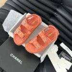 Sandales à bout ouvert Chanel pour femme en cuir de veau - Orange