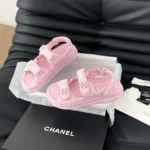 Chanel Dam Sandal med öppen tå i kalvskinn - Rosa