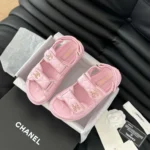 Chanel Dam Sandal med öppen tå i kalvskinn - Rosa