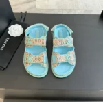 Sandales Chanel Femme Tissu Tressé Bleu Talon 1 cm