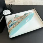 Sandales Chanel Femme Tissu Tressé Bleu Talon 1 cm