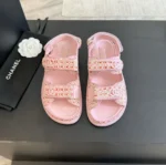 Chanel Women Sandals Braided Fabric Pink 1 cm Heel