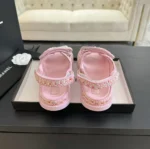 Chanel Women Sandals Braided Fabric Pink 1 cm Heel