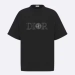 Dior Men Dior and Stone Island T-shirt Oversized Fit Black Cotton Jersey