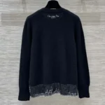 Dior Men Embroidered Sweater Black and White Cashmere and Silk Knit with New York Motif