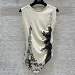 Débardeur asymétrique Dior Femme en jersey de coton noir et blanc à motif Paris