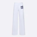 Dior Women Flared Pants White Cotton Denim with Blue Miss Dior Graffiti Motif