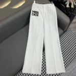 Dior Women Flared Pants White Cotton Denim with Blue Miss Dior Graffiti Motif