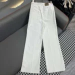 Dior Women Flared Pants White Cotton Denim with Blue Miss Dior Graffiti Motif