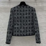 Dior Dam Macrocannage Beskuren Jacka Svart och Vit Teknisk Bomull Tweed