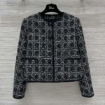 Dior Dam Macrocannage Beskuren Jacka Svart och Vit Teknisk Bomull Tweed