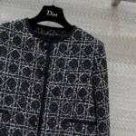 Dior Dam Macrocannage Beskuren Jacka Svart och Vit Teknisk Bomull Tweed