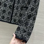 Dior Dam Macrocannage Beskuren Jacka Svart och Vit Teknisk Bomull Tweed