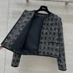 Dior Dam Macrocannage Beskuren Jacka Svart och Vit Teknisk Bomull Tweed