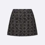 Dior Women Macrocannage Miniskirt Black and White Technical Cotton Tweed