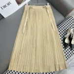 Dior Women Pleated Mid-Length Skirt Beige Cotton Gabardine
