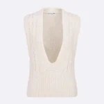 Dior Women Sweater Vest Ecru Cotton and Wool Blend Knit