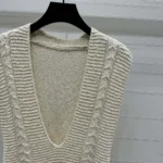 Dior Women Sweater Vest Ecru Cotton and Wool Blend Knit