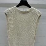 Dior Women Sweater Vest Ecru Cotton and Wool Blend Knit