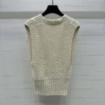 Dior Women Sweater Vest Ecru Cotton and Wool Blend Knit