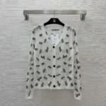 Dior Women Twinset White Mohair and Alpaca Blend Knit with Multicolor Dragonfly Motif