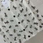 Dior Women Twinset White Mohair and Alpaca Blend Knit with Multicolor Dragonfly Motif