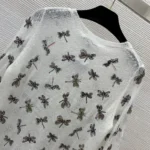 Dior Women Twinset White Mohair and Alpaca Blend Knit with Multicolor Dragonfly Motif