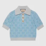 Gucci Women GG Wool Jacquard Polo-Blue 773631XKDK54576