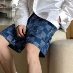 Louis Vuitton LV Men Embroidered Damier Denim Shorts-1AFVO3