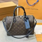Louis Vuitton LV Unisex Keepall Bandoulière 25 Brun Belagd Canvas Kohud Läder