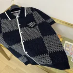 Louis Vuitton Damier Jacquard Kortärmad Bomullsjerseyskjorta Herr 1AFXS2