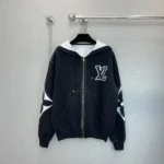 Felpa con cappuccio e zip in cotone con intarsi grafici Louis Vuitton da uomo 1AFXKW