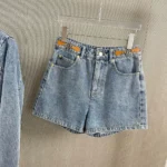 Louis Vuitton Women LV Circle Tab Denim Mini Shorts 1AFYWY