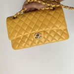 Chanel Women Classic 11.12 Handbag in Lambskin Leather-Yellow