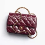 Chanel Damen Mini-Flap-Tasche mit Tragegriff oben, glänzendes Lammleder, goldfarbenes Metall, AS5043B17665NZG79