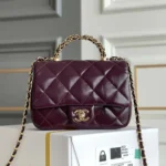 Chanel Damen Mini-Flap-Tasche mit Tragegriff oben, glänzendes Lammleder, goldfarbenes Metall, AS5043B17665NZG79
