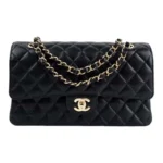 Chanel Women Small Classic Handbag in Grained Calfskin Gold Tone Metal-Black