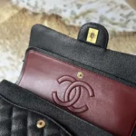 Chanel Women Small Classic Handbag in Grained Calfskin Gold Tone Metal-Black