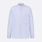 Dior Men Christian Dior Couture Embroidery Shirt Light Blue Striped Cotton Poplin