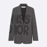 Dior Women Blazer Gray End-on-End Virgin Wool with Black Miss Dior Graffiti Motif