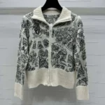 Dior Women DiorAlps Mock-Neck Cardigan White and Black Wool and Cashmere Knit