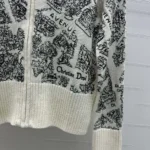 Dior Women DiorAlps Mock-Neck Cardigan White and Black Wool and Cashmere Knit