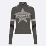 Dior Women DiorAlps Mock Neck Sweater Gray Virgin Wool and Cashmere Knit with White Dior Star Motif