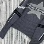 Dior Women DiorAlps Mock Neck Sweater Gray Virgin Wool and Cashmere Knit with White Dior Star Motif