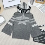 Dior Women DiorAlps Three-Quarter Sleeve Hooded Sweater Gray Wool