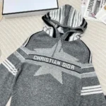 Dior Women DiorAlps Three-Quarter Sleeve Hooded Sweater Gray Wool